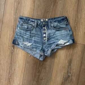 We The Free | Free People Size 26 Button Fly Rolled Cuff Blue Denim Shorts Beach